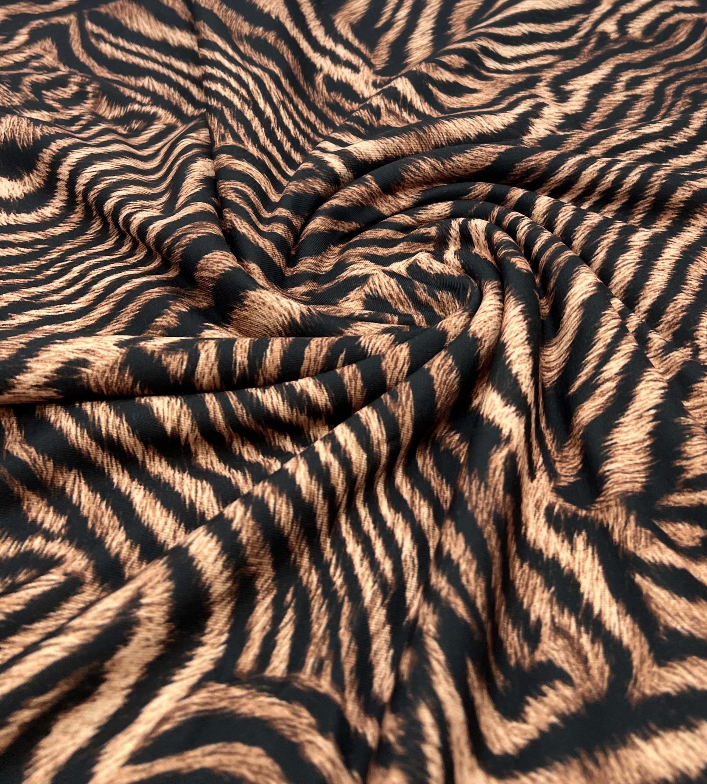 Black Beige Animal Print Spun Poly Stretch Fabric